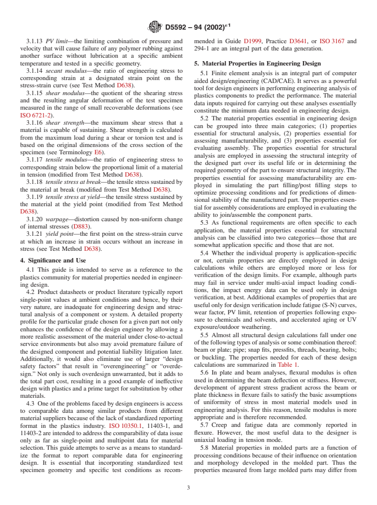 ASTM D5592-94(2002)e1 - Standard Guide for Material Properties Needed in Engineering Design Using Plastics