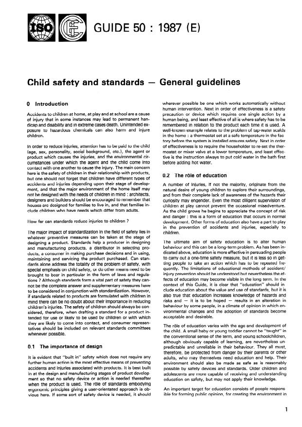 ISO/IEC Guide 50:1987 - Child safety and standards -- General guidelines