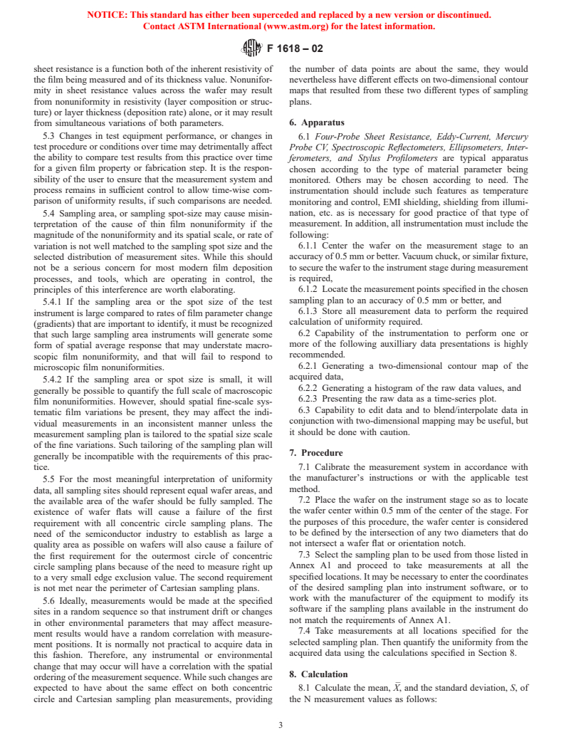 ASTM F1618-02 - Standard Practice for Determination of Uniformity of Thin Films on Silicon Wafers (Withdrawn 2003)