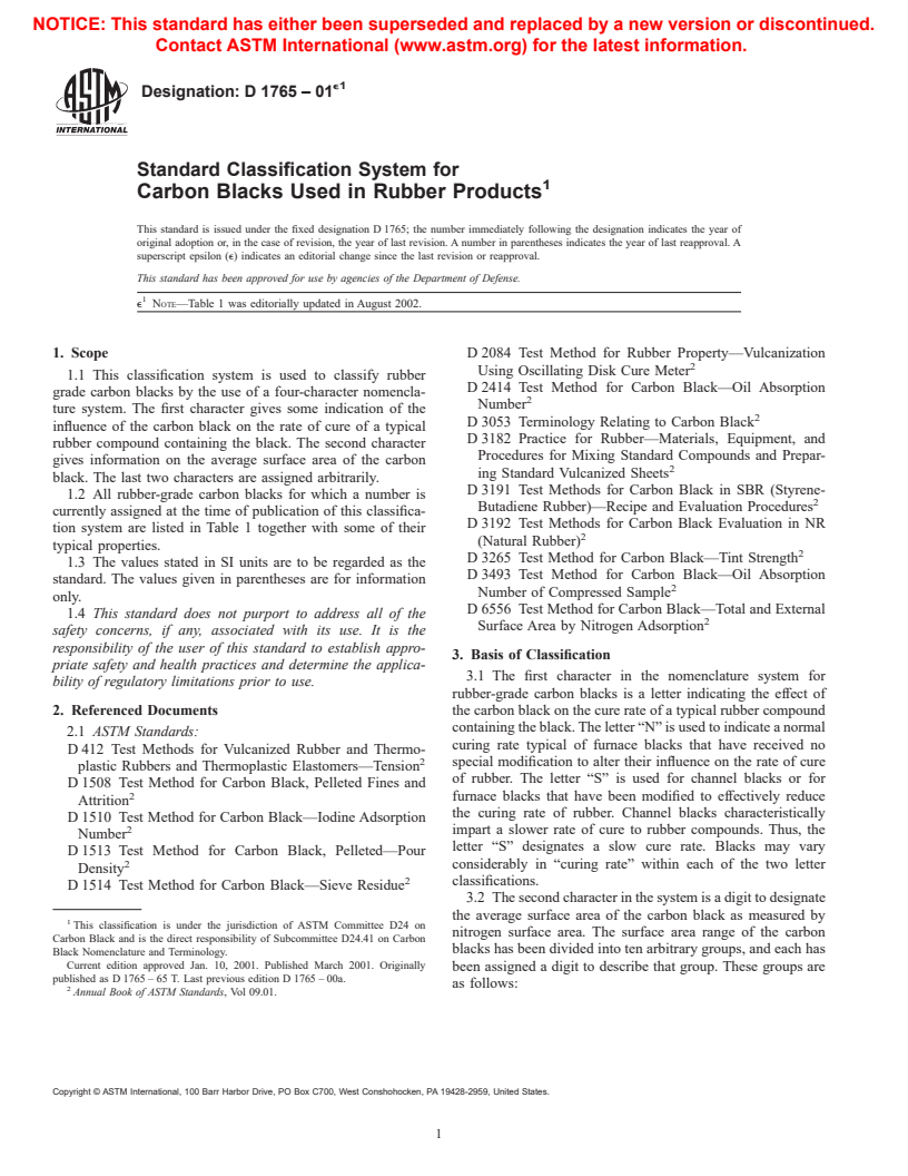 ASTM D1765-01e1 - Standard Classification System for Carbon Blacks Used in Rubber Products