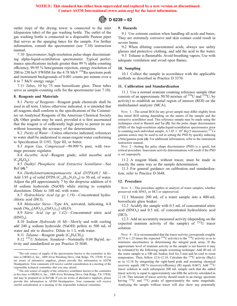 ASTM D6239-02 - Standard Test Method for Uranium in Drinking Water by High-Resolution Alpha-Liquid-Scintillation Spectrometry