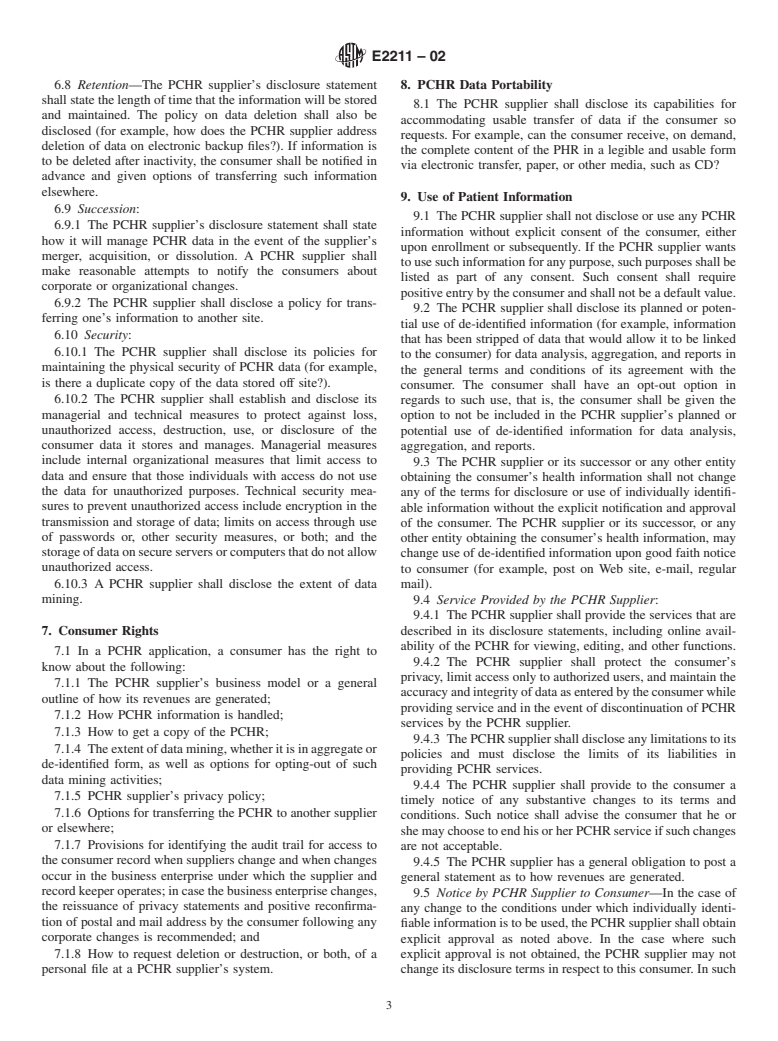 ASTM E2211-02 - Standard Specification for Relationship Between a Person (Consumer) and a Supplier of an Electronic Personal (Consumer) Health Record