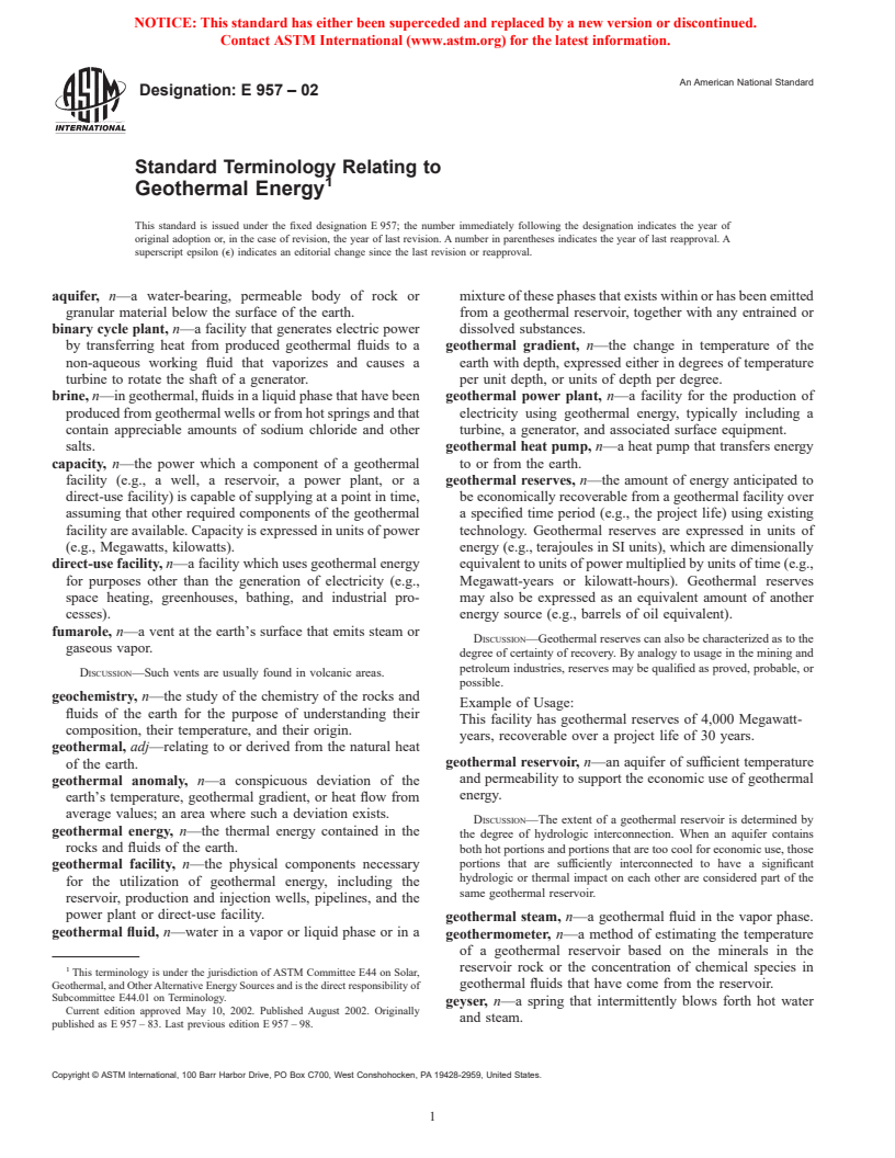 ASTM E957-02 - Standard Terminology Relating to Geothermal Energy