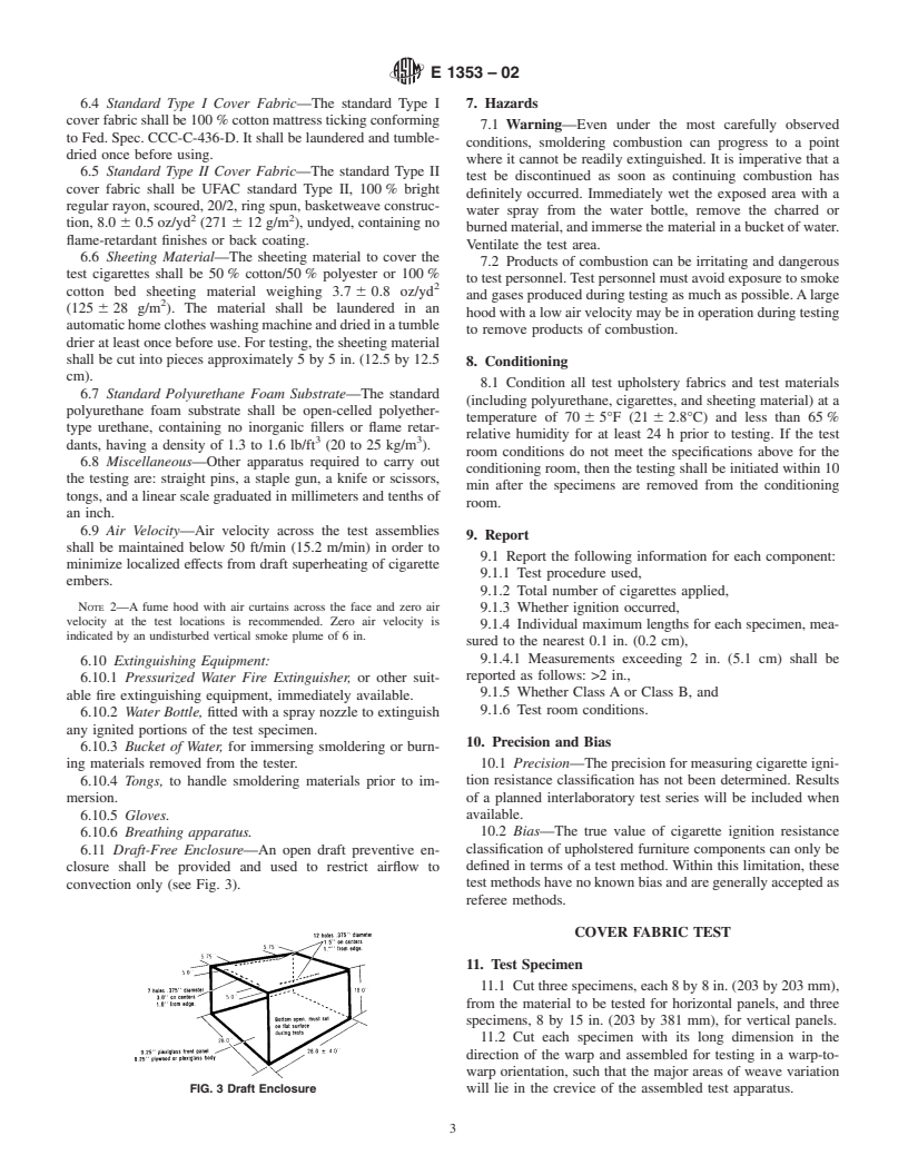 ASTM E1353-02 - Standard Test Methods for Cigarette Ignition Resistance of Components of Upholstered Furniture