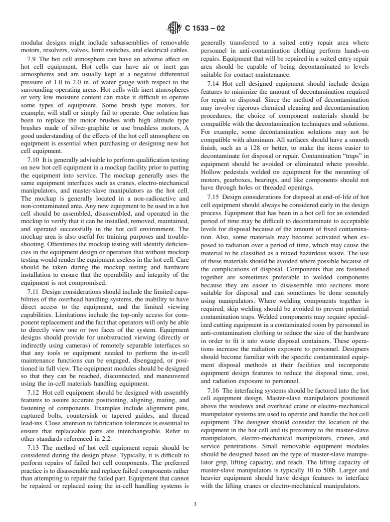 ASTM C1533-02 - Standard Guide for General Design Considerations for Hot Cell Equipment