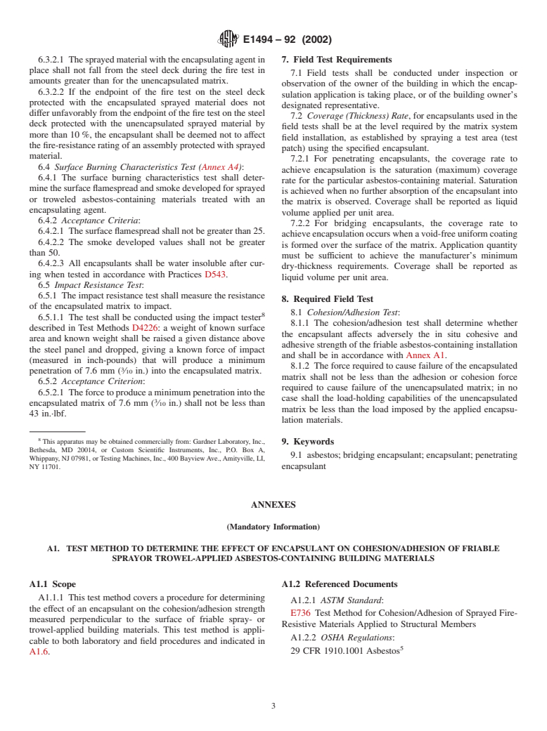 ASTM E1494-92(2002) - Standard Practice for Encapsulants for Spray- or Trowel-Applied Friable Asbestos-Containing Building Materials