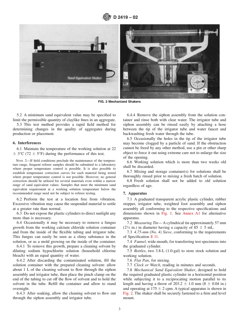 ASTM D2419-02 - Standard Test Method for Sand Equivalent Value of Soils and Fine Aggregate