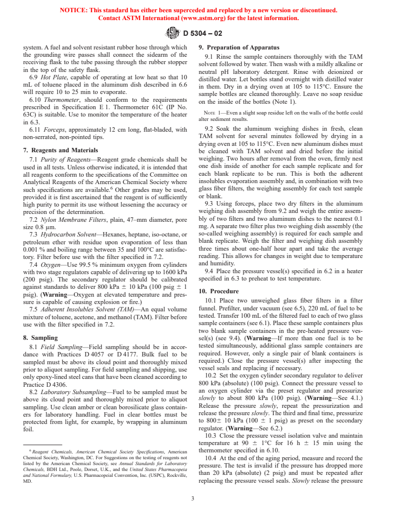 ASTM D5304-02 - Standard Test Method for Assessing Distillate Fuel Storage Stability by Oxygen Overpressure