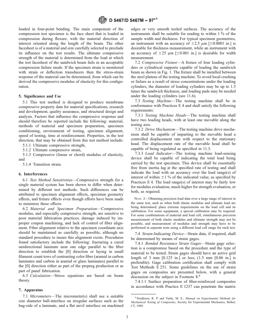 ASTM D5467/D5467M-97e1 - Standard Test Method for Compressive Properties of Unidirectional Polymer Matrix Composites Using a Sandwich Beam