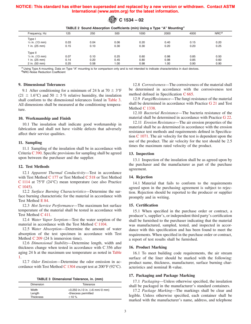 ASTM C1534-02 - Standard Specification for Flexible Polymeric Foam Sheet Insulation Used as a Thermal and Sound Absorbing Liner for Duct Systems