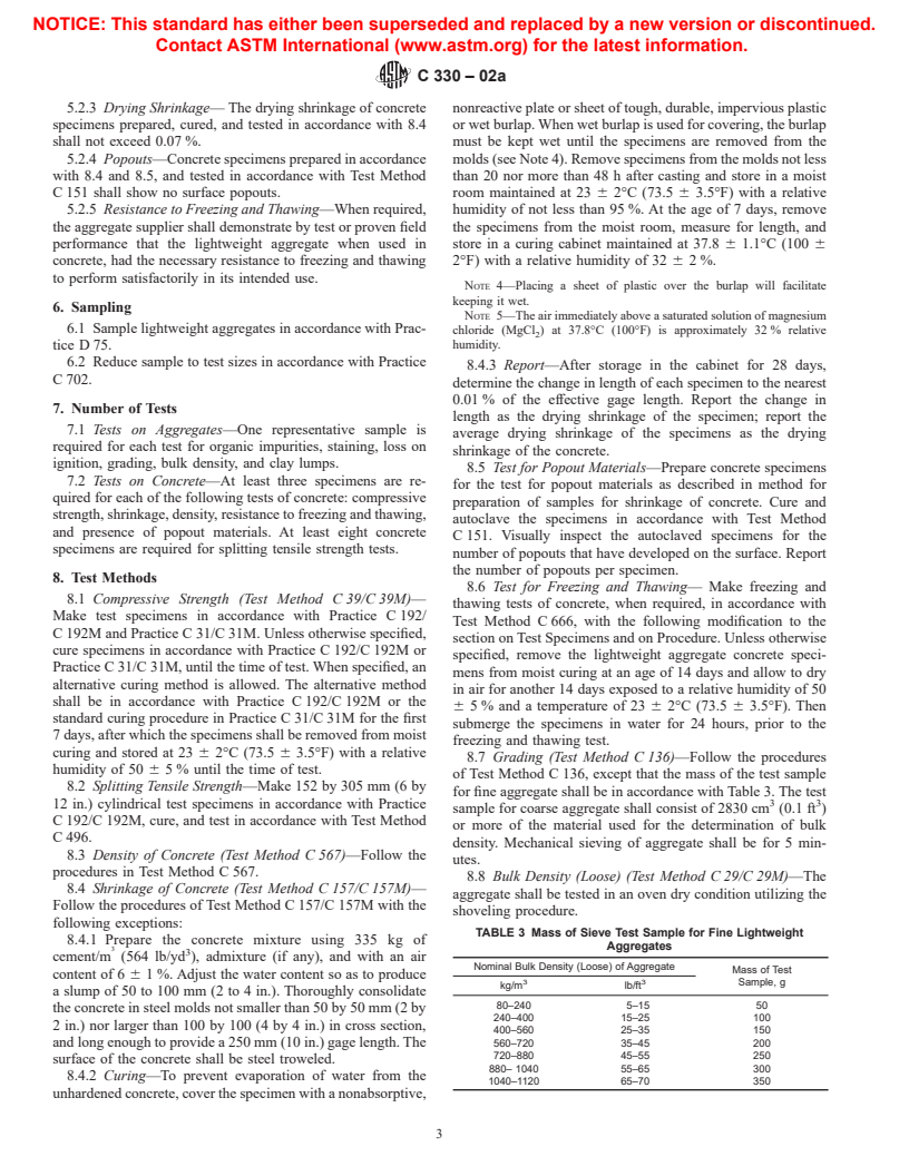 ASTM C330-02a - Standard Specification for Lightweight Aggregates for Structural Concrete