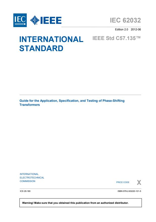 IEC 62032:2012 - Guide for the Application, Specification and Testing of Phase-Shifting Transformers