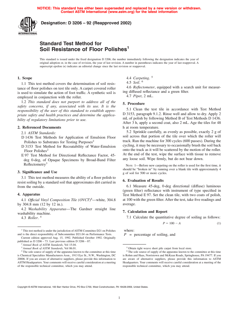 ASTM D3206-92(2002) - Standard Test Method for Soil Resistance of Floor Polishes