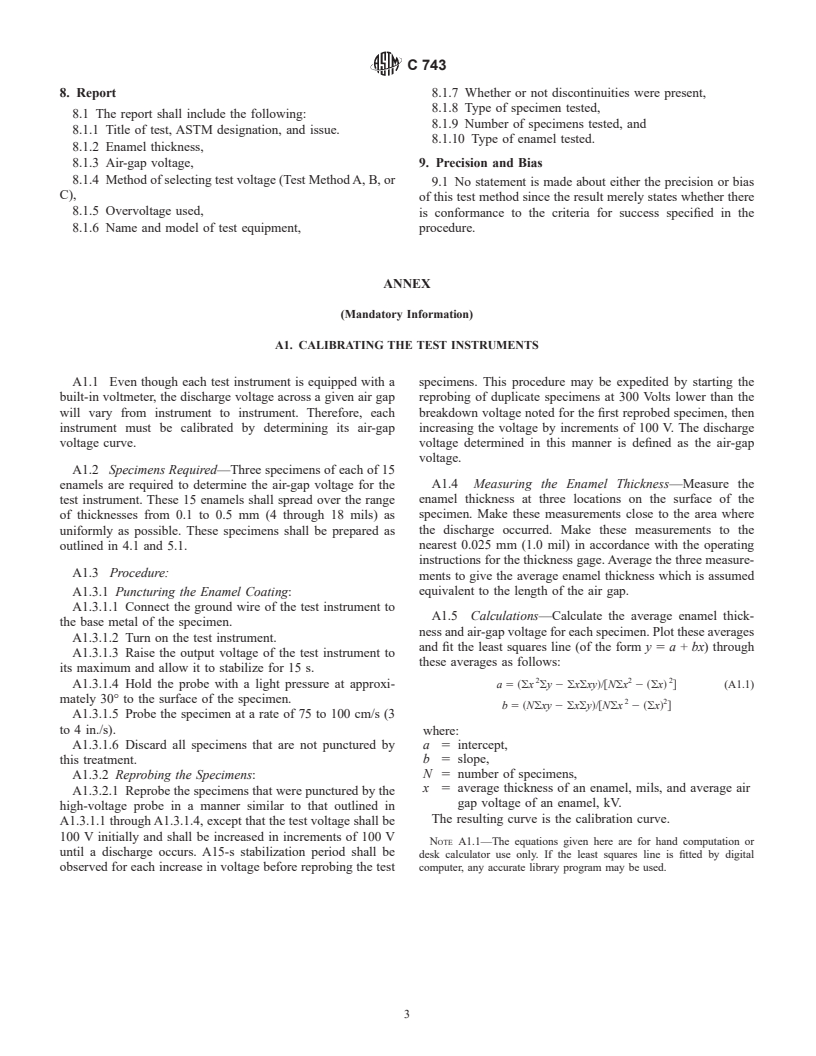 ASTM C743-87(1998) - Standard Test Method for Continuity of Porcelain Enamel Coatings