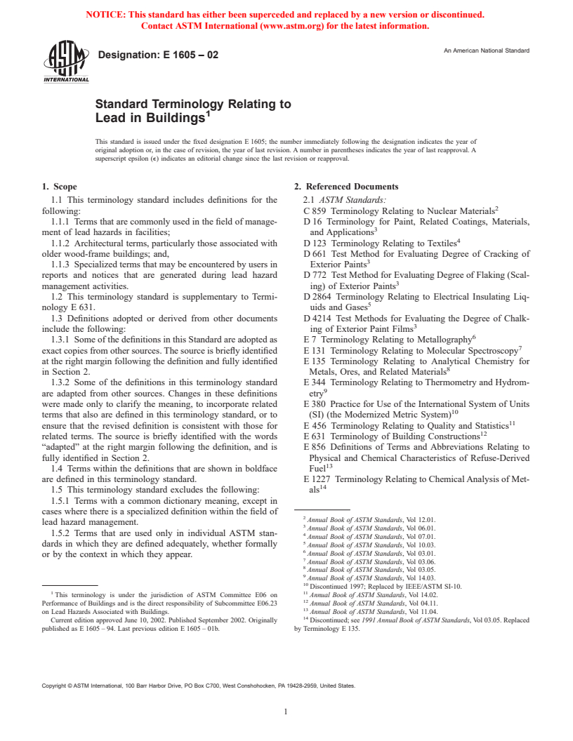 ASTM E1605-02 - Standard Terminology Relating to Lead in Buildings