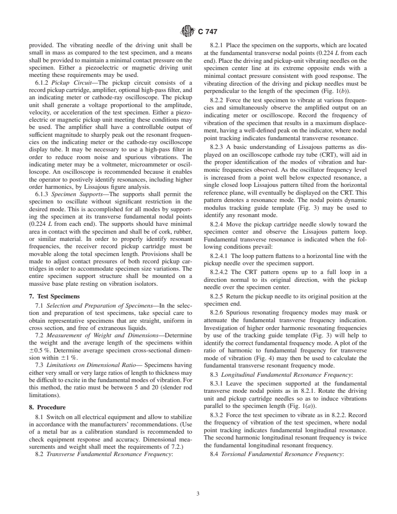 ASTM C747-93(1998) - Standard Test Method for Moduli of Elasticity and Fundamental Frequencies of Carbon and Graphite Materials by Sonic Resonance