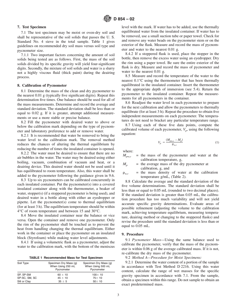 ASTM D854-02 - Standard Test Methods for Specific Gravity of Soil Solids by Water Pycnometer