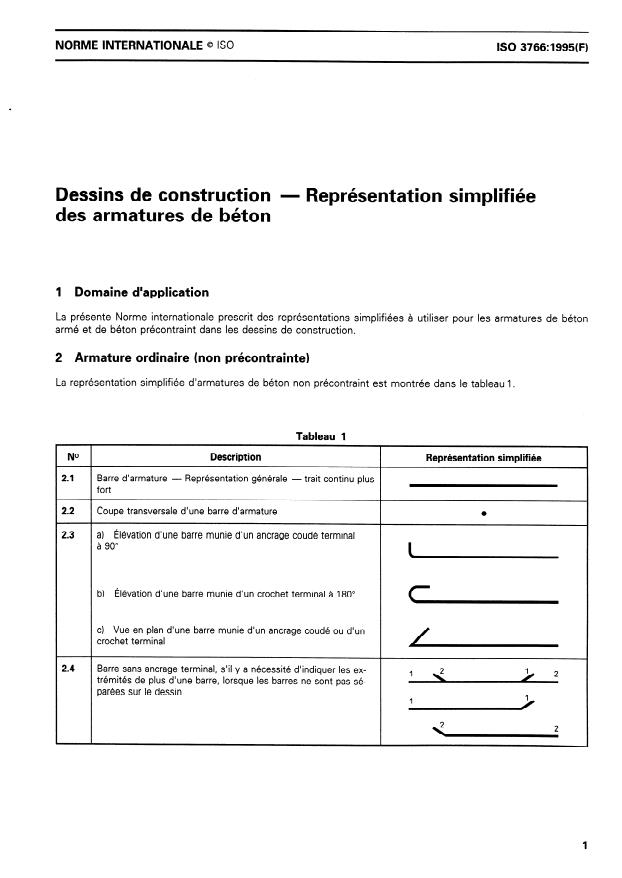 ISO 3766:1995 - Dessins de construction -- Représentation simplifiée des armatures de béton