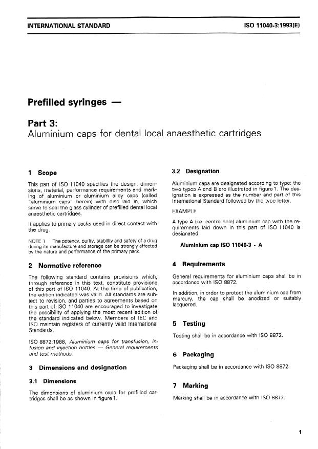 ISO 11040-3:1993 - Prefilled syringes