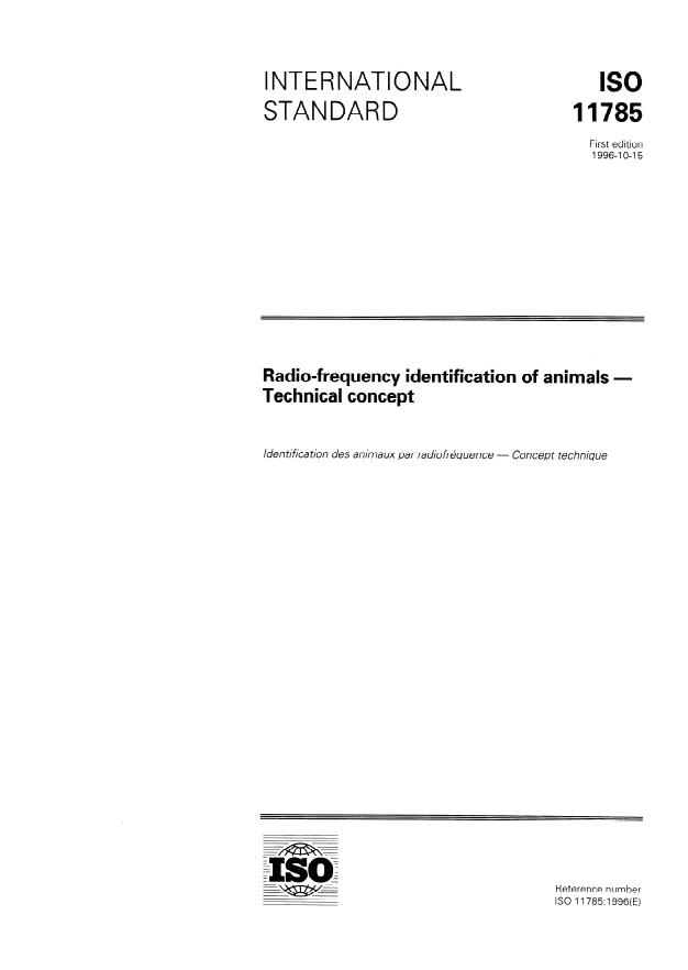 ISO 11785:1996 - Radio frequency identification of animals -- Technical concept