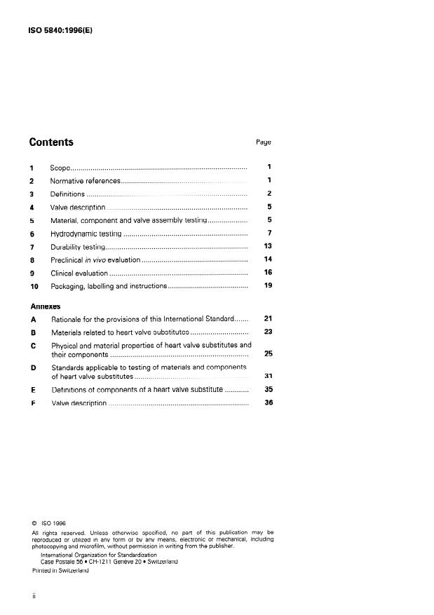 ISO 5840:1996 ISO 5840:1996 - Cardiovascular implants -- Cardiac valve prostheses - Page 2 preview