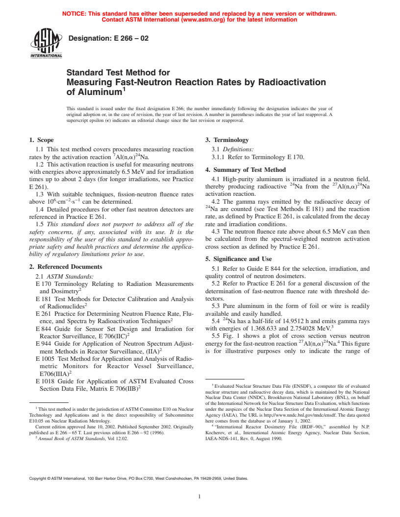 ASTM E266-02 - Standard Test Method for Measuring Fast-Neutron Reaction Rates by Radioactivation of Aluminum