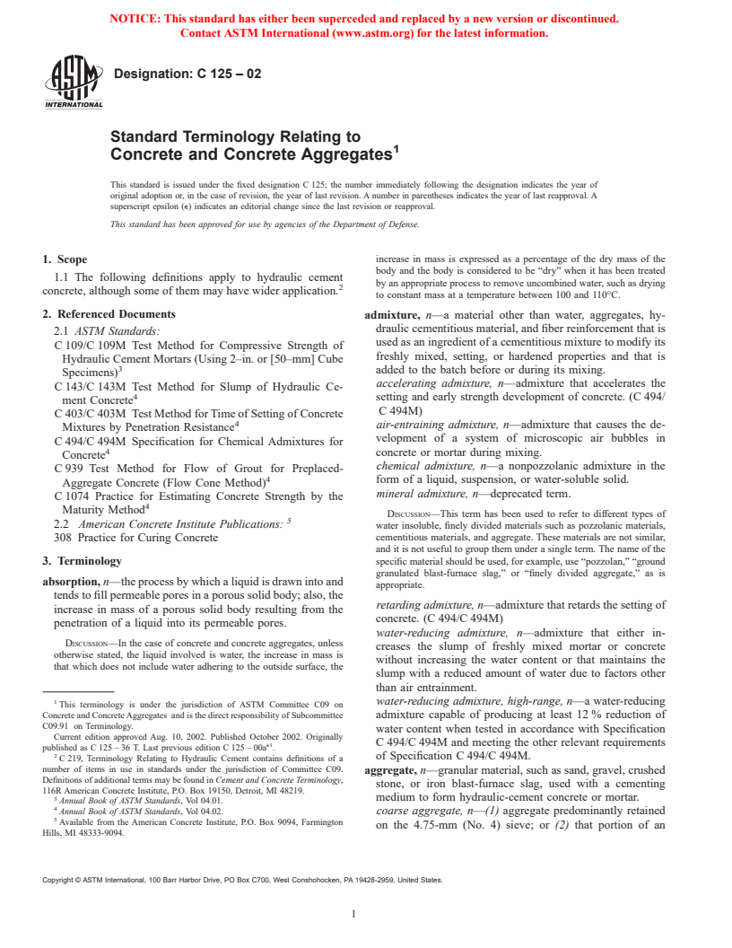 ASTM C125-02 - Standard Terminology Relating to Concrete and Concrete Aggregates