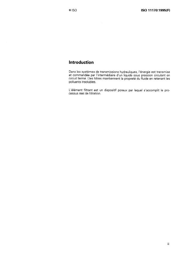 ISO 11170:1995 - Transmissions hydrauliques -- Éléments filtrants -- Procédure d'homologation