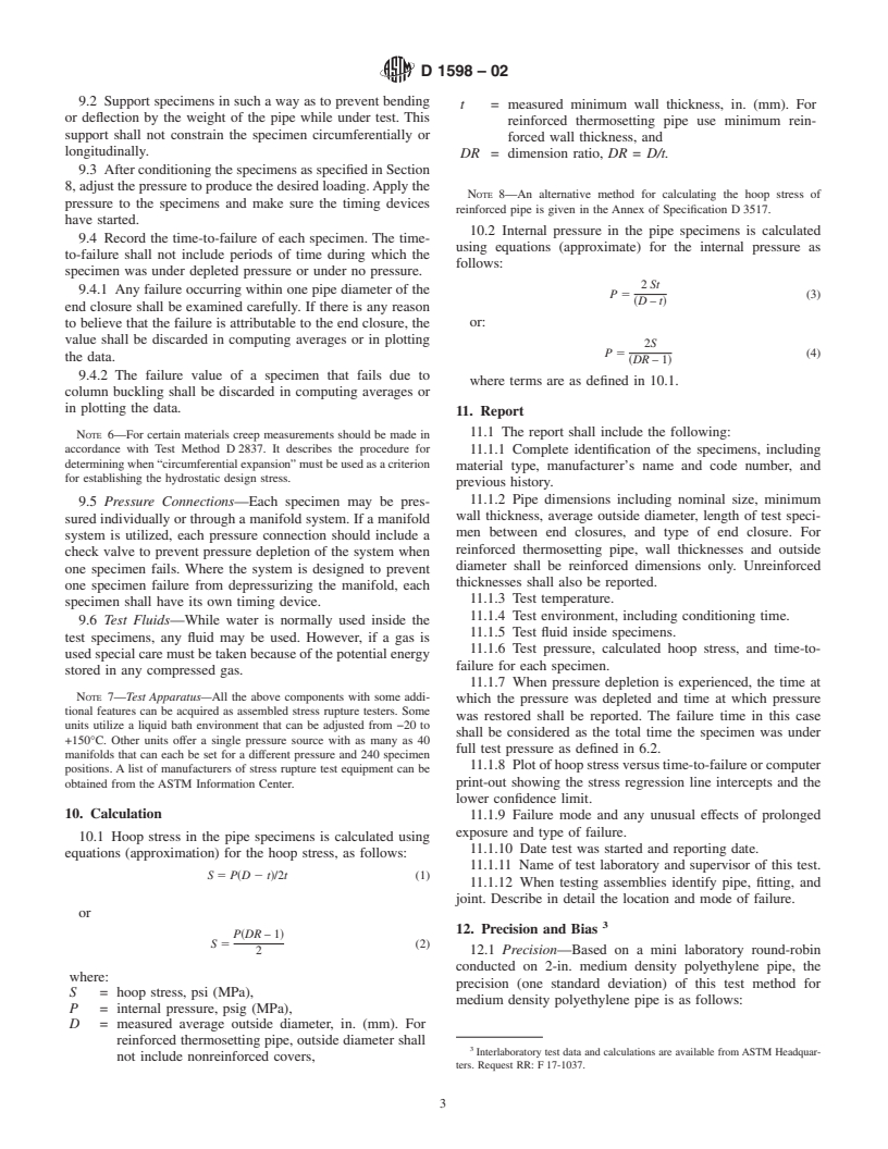 ASTM D1598-02 - Standard Test Method for Time-to-Failure of Plastic Pipe Under Constant Internal Pressure