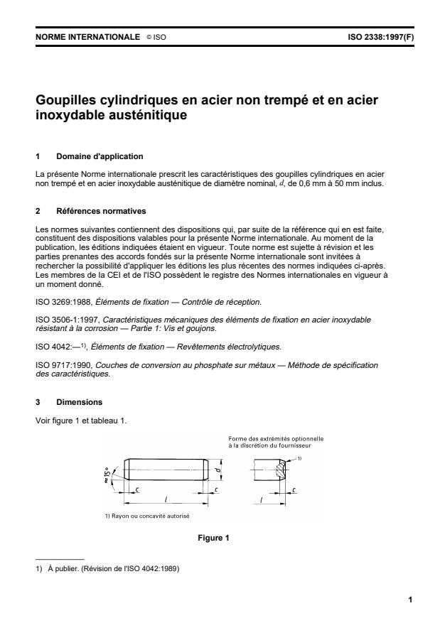 ISO 2338:1997 - Goupilles cylindriques en acier non trempé et en acier inoxydable austénitique