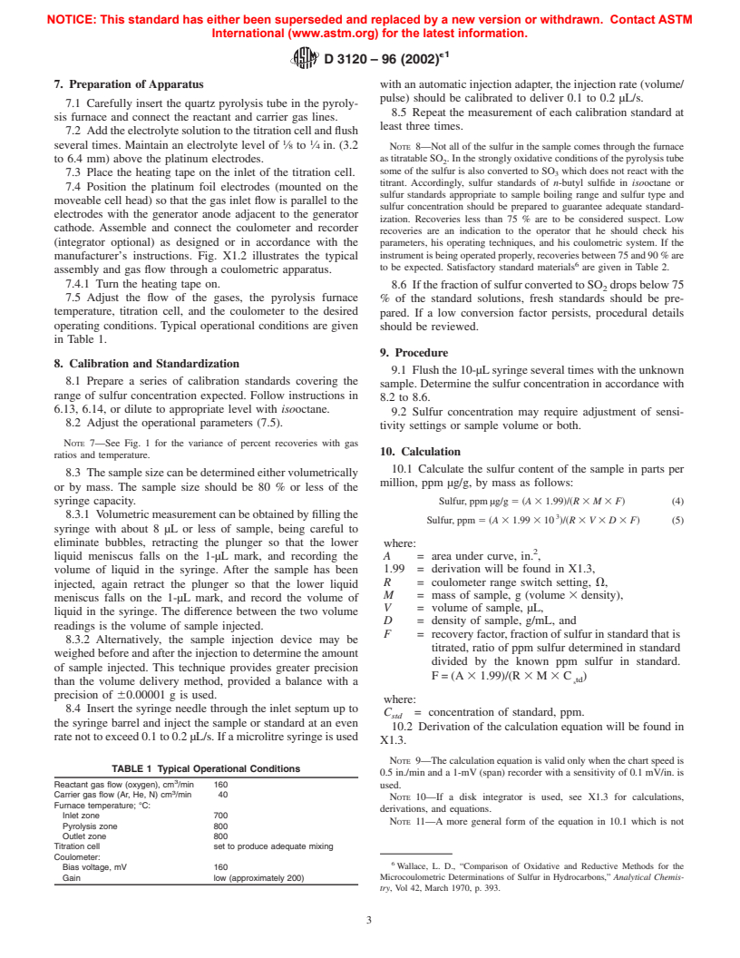 ASTM D3120-96(2002)e1 - Standard Test Method for Trace Quantities of Sulfur in Light Liquid Petroleum Hydrocarbons by Oxidative Microcoulometry