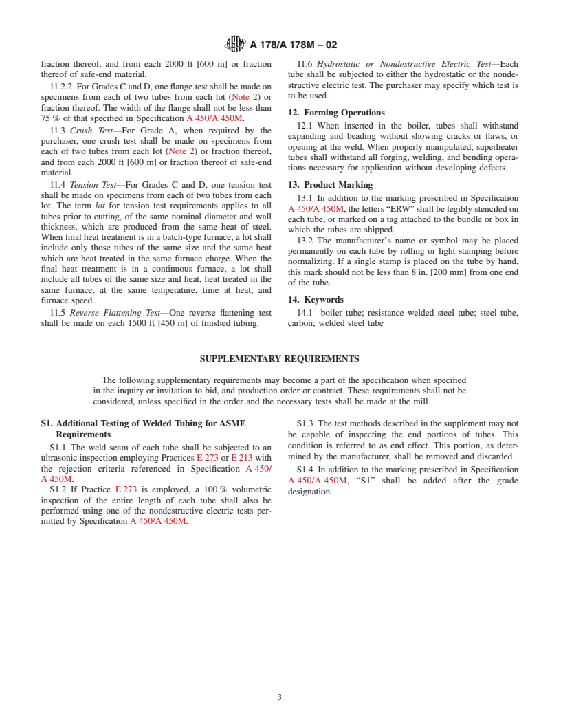 ASTM A178/A178M-02 - Standard Specification for Electric-Resistance-Welded Carbon Steel and Carbon-Manganese Steel Boiler and Superheater Tubes