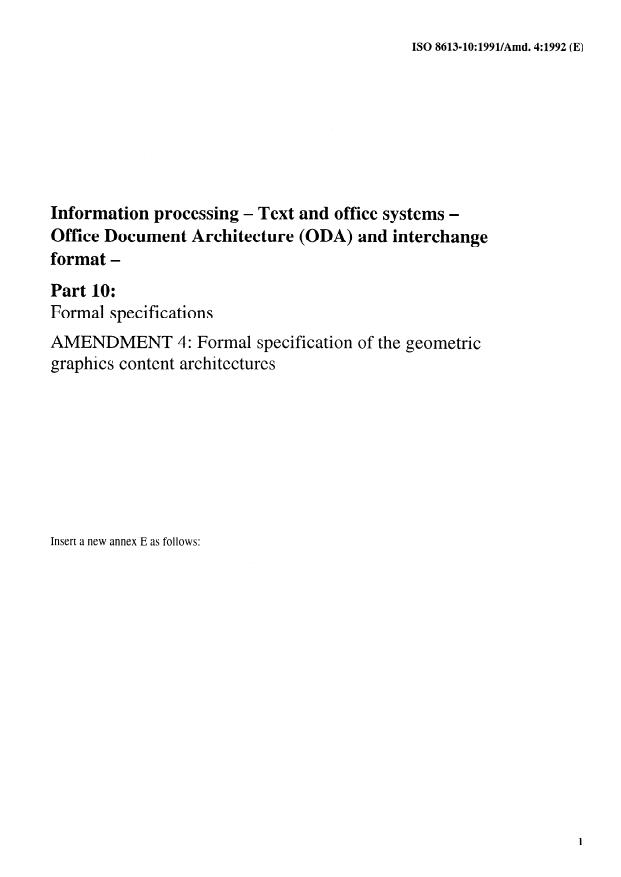 ISO/IEC 8613-10:1991/Amd 4:1992 - Formal specification of the geometric graphics content architectures