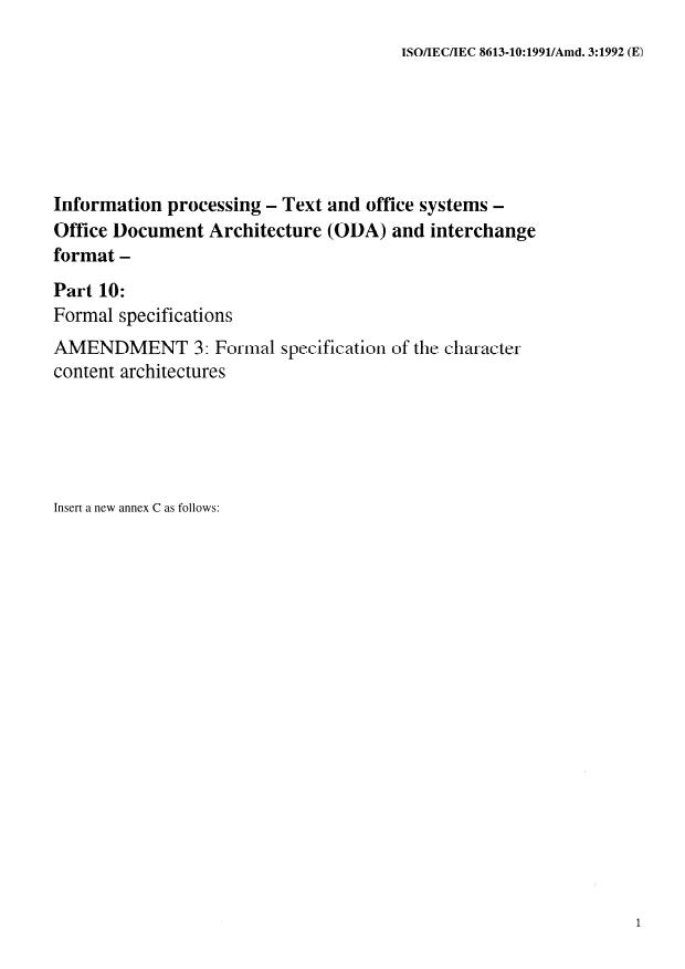 ISO/IEC 8613-10:1991/Amd 3:1992 - Formal specification of the character content architectures