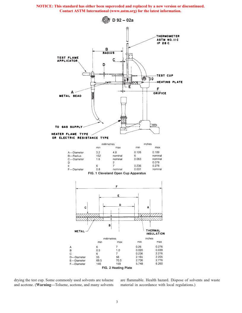 ASTM D92-02a - Standard Test Method for Flash and Fire Points by Cleveland Open Cup Tester