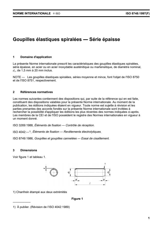 ISO 8748:1997 - Goupilles élastiques spiralées -- Série épaisse
