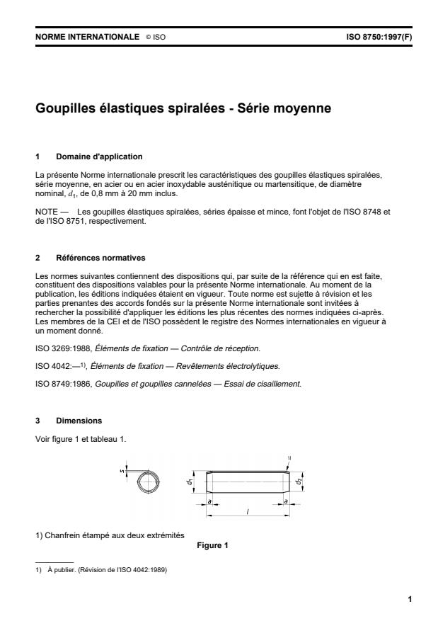 ISO 8750:1997 - Goupilles élastiques spiralées -- Série moyenne