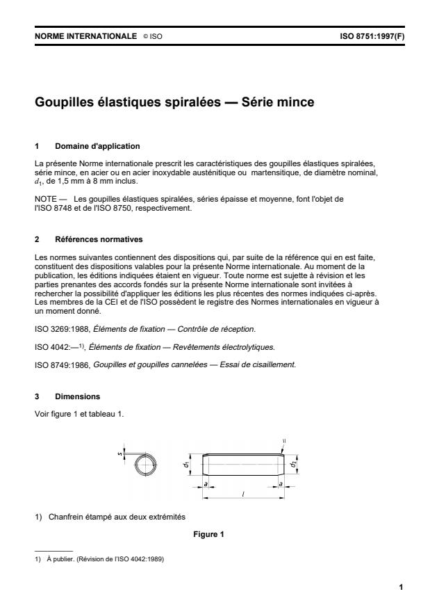 ISO 8751:1997 - Goupilles élastiques spiralées -- Série mince