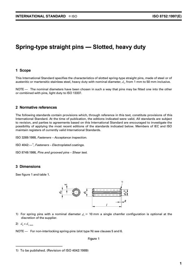 ISO 8752:1997 - Spring-type straight pins -- Slotted, heavy duty