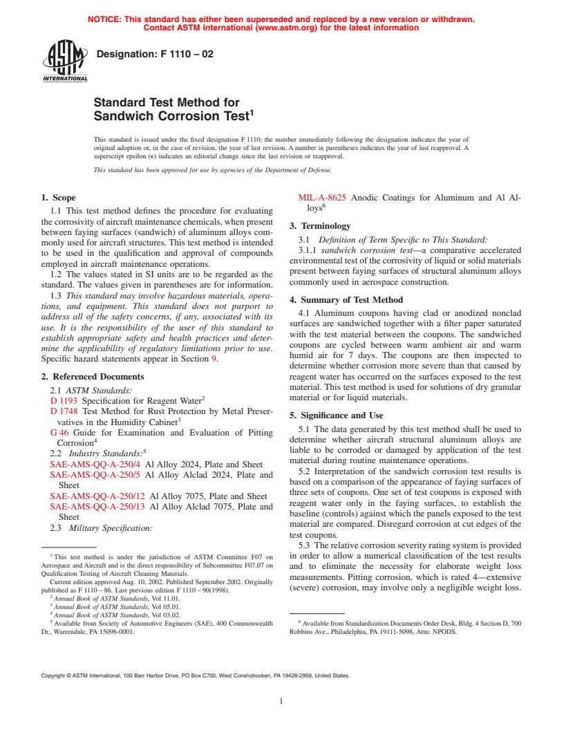 ASTM F1110-02 - Standard Test Method for Sandwich Corrosion Test