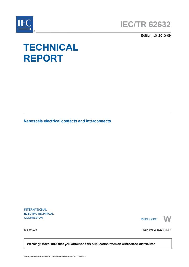 IEC TR 62632:2013 - Nanoscale electrical contacts and interconnects
