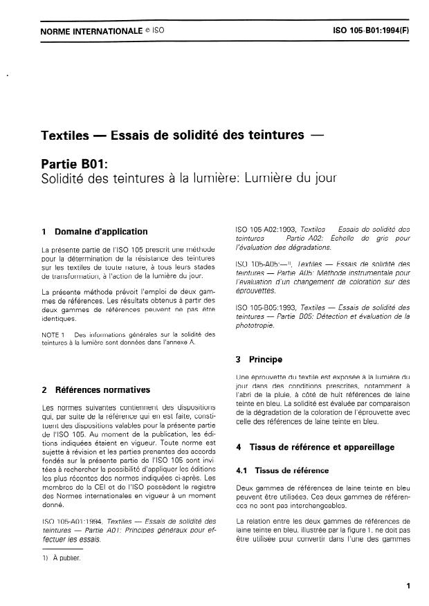 ISO 105-B01:1994 - Textiles -- Essais de solidité des teintures