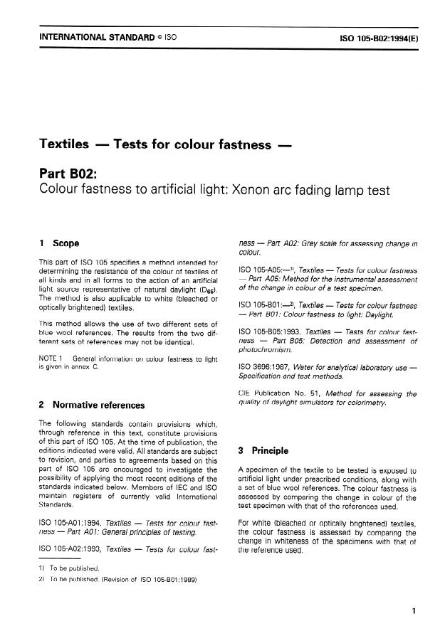ISO 105-B02:1994 - Textiles -- Tests for colour fastness