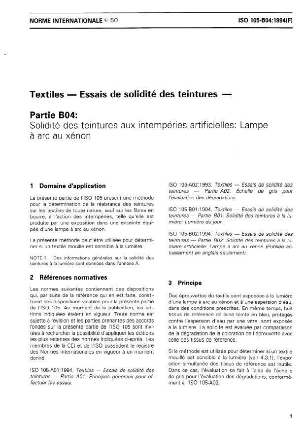 ISO 105-B04:1994 - Textiles -- Essais de solidité des teintures