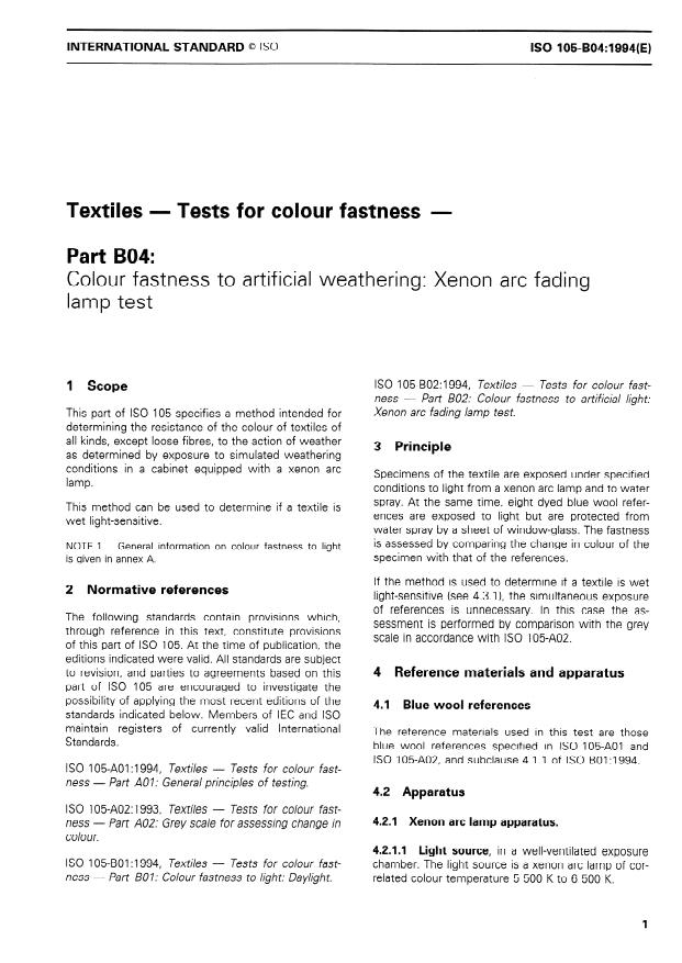 ISO 105-B04:1994 - Textiles -- Tests for colour fastness