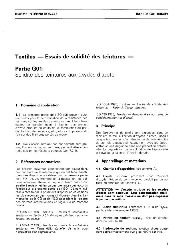 ISO 105-G01:1993 - Textiles -- Essais de solidité des teintures