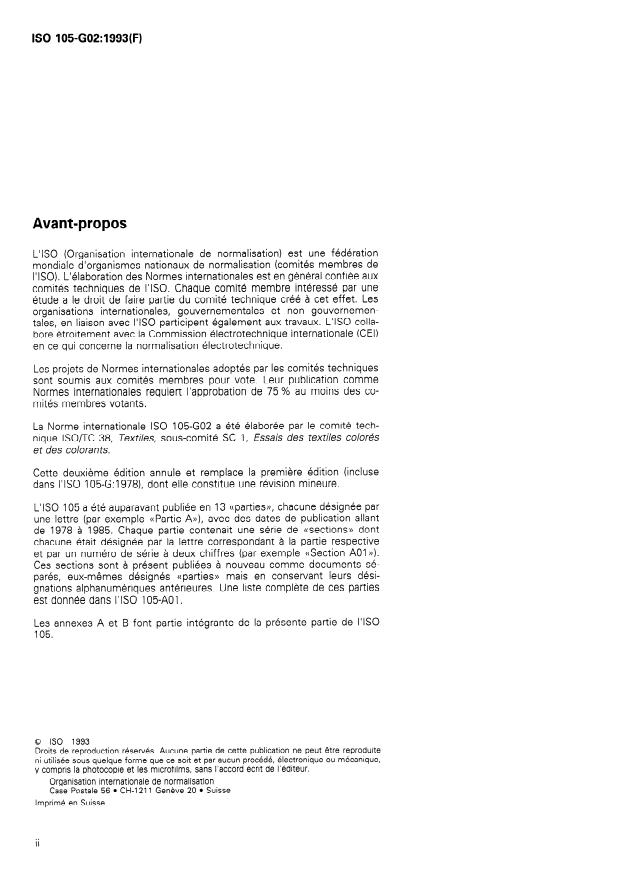 ISO 105-G02:1993 ISO 105-G02:1993 - Textiles -- Essais de solidité des teintures - Page 2 preview