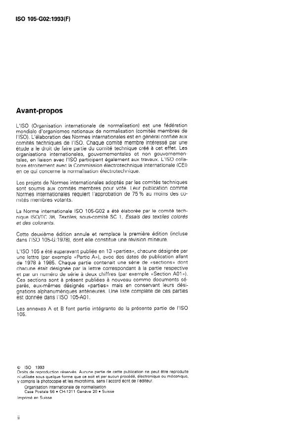 ISO 105-G02:1993 ISO 105-G02:1993 - Textiles -- Essais de solidité des teintures - Page 2 preview