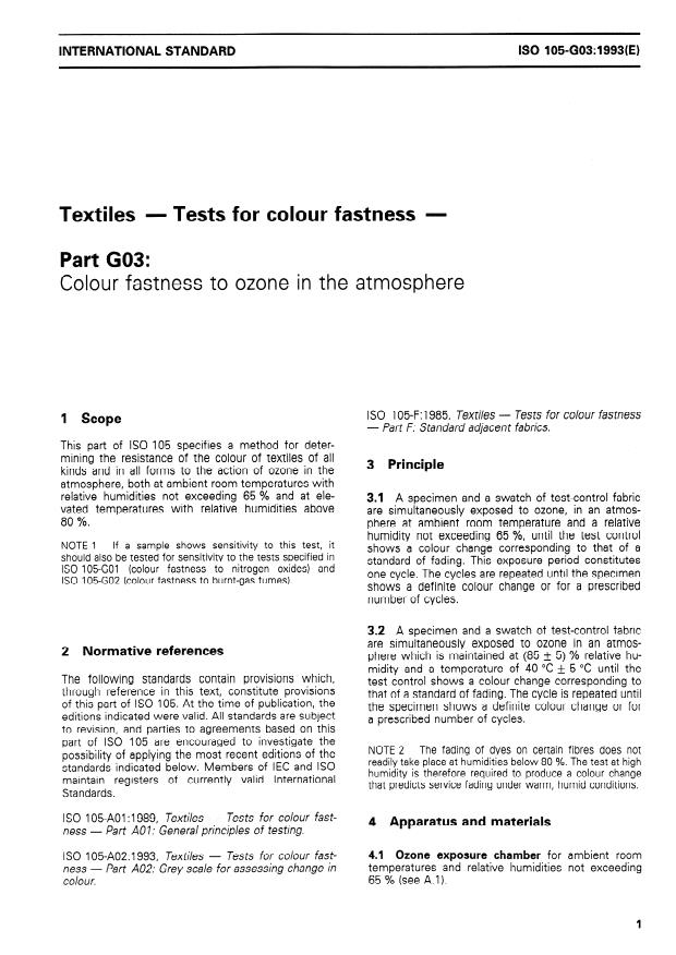 ISO 105-G03:1993 ISO 105-G03:1993 - Textiles — Tests for colour fastness — Part G03: Colour fastness to ozone in the atmosphere
Released:9/30/1993 - Page 3 preview