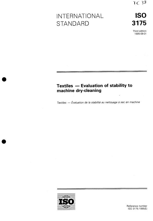 ISO 3175:1995 - Textiles -- Evaluation of stability to machine dry-cleaning